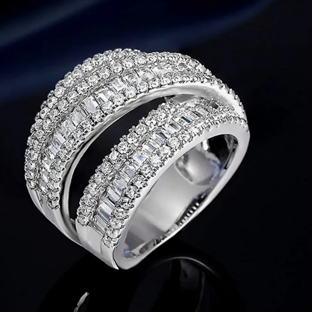 White Gold Plated Emerald Cut CZ Diamond Triple Wrap Ring NWT - Picture 2 of 5